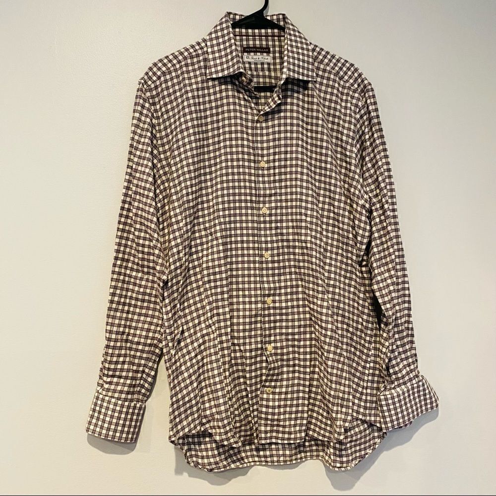 Peter Millar Button Front Plaid Shirt Size Large